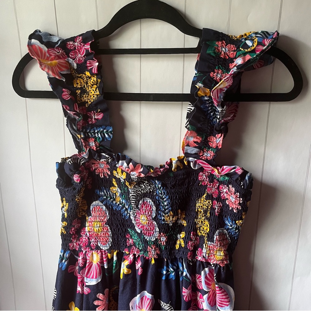 Crown & Ivy Pure Cotton Floral Leopard Zebra Tiered Smocked Dress Made In India - Picture 2 of 6